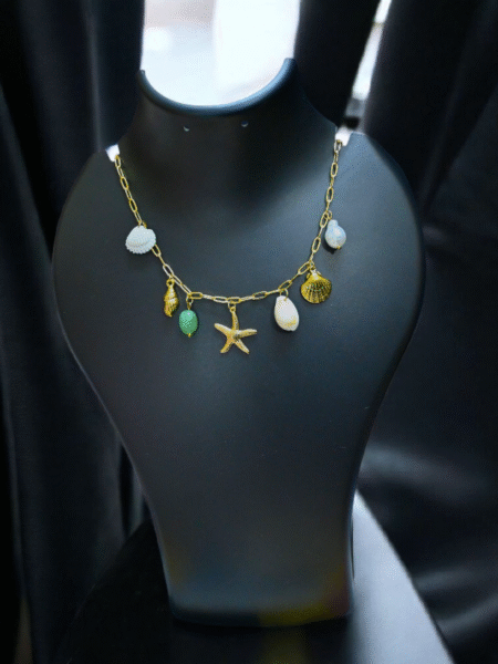 Golden Coastline Sea-Inspired Charm Necklace – Gold Plated, Waterproof