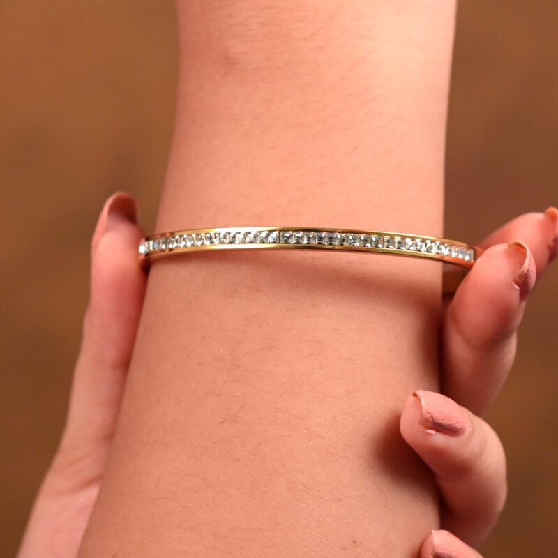 Anti-Tarnish Rhinestone Bangle Bracelet – Gold Plated Stainless Steel - Image 2